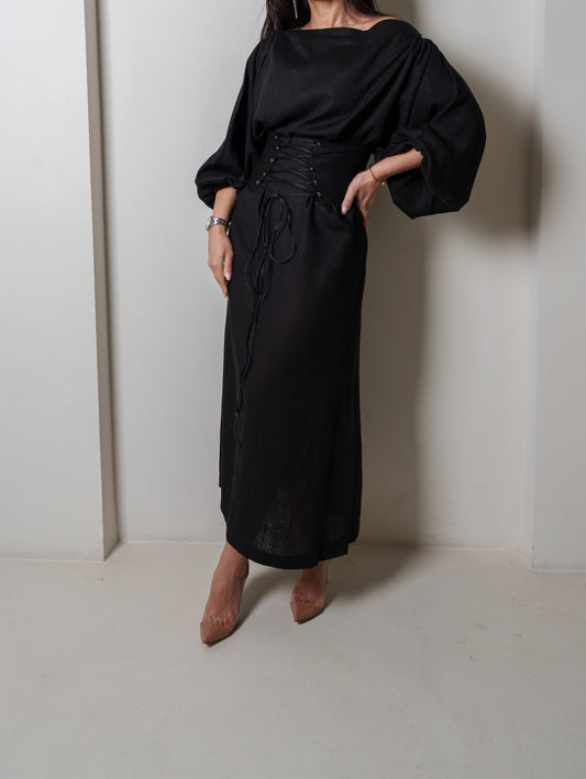Black Dress with Corset Belt
