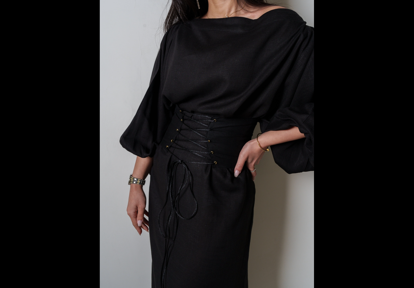 Black Dress with Corset Belt