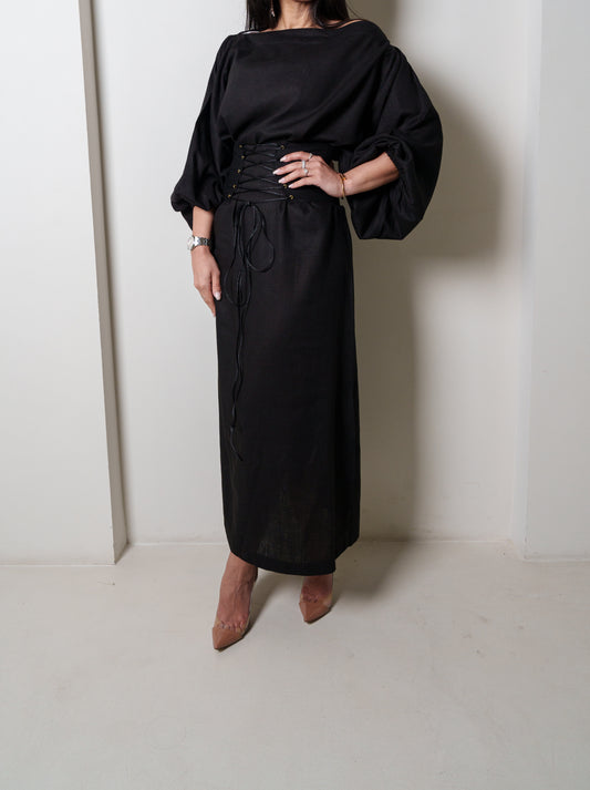 Black Dress with Corset Belt